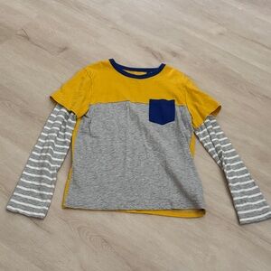 Mini Boden Yellow and Gray Long Sleeve Tee with Blue Pocket